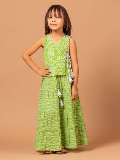 Sangria Girls Isha
                        Bandhej Printed Pure Cotton Lehenga Choli