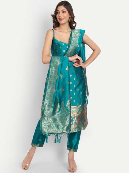 KALINI Shoulder Straps Woven Design Kurta with Trousers & With Dupatta