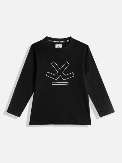WROGN YOUTH Boys Brand Logo Printed Monochrome Slim Fit T-shirt