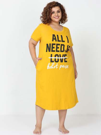 9shines Label Plus
                        Size Women Hosiery Cotton Graphic Printed Short
                        Nightdress
