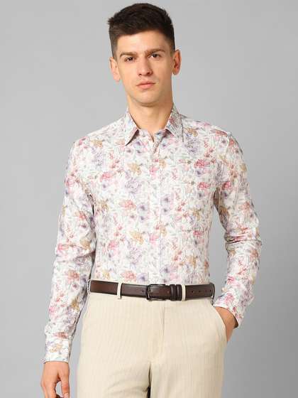 Louis Philippe Floral Printed Pure Cotton Slim Fit Formal Shirt