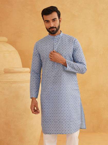 SOJANYA Men Printed Cotton Linen Kurta
