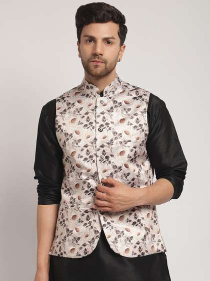 Kaifoo Printed Satin Nehru Jacket