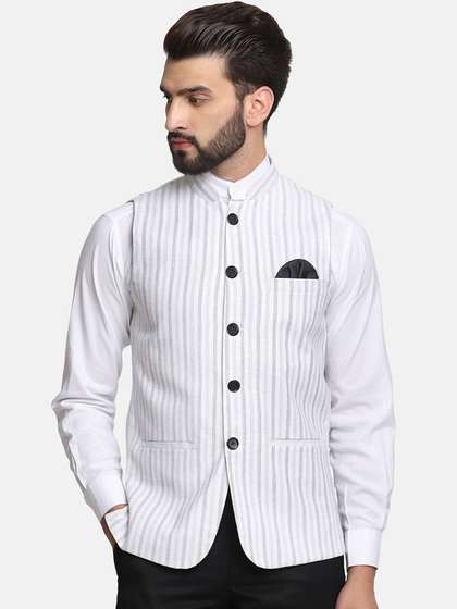 TAHVO Vertical Striped Nehru Jacket