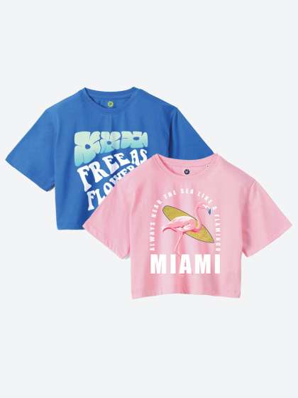 YK Girls Pack Of 2 Typography Printed Pure Cotton T-Shirt