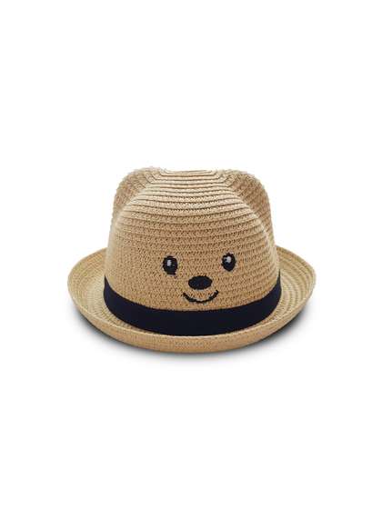 JENNA Boys Straw Basket
                    Weave Cat Applique Detail Sun Hat