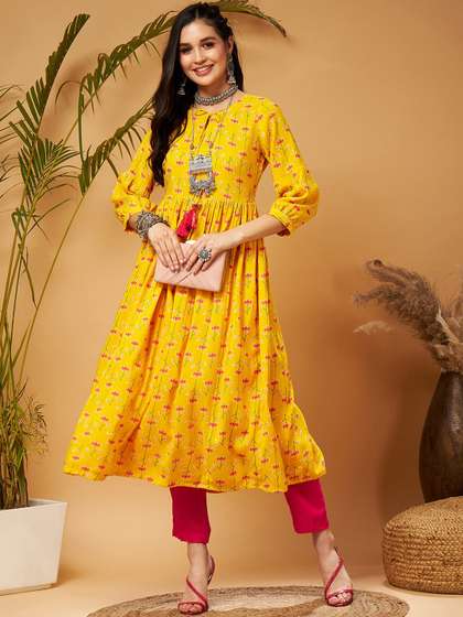 Shae by SASSAFRAS Printed Tie-Up Neck Kurta