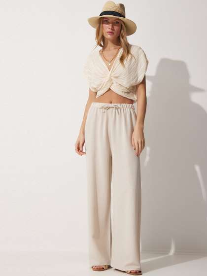 Happiness istanbul
                        Women Regular Fit Mid-Rise Linen Parallel
                        Trousers