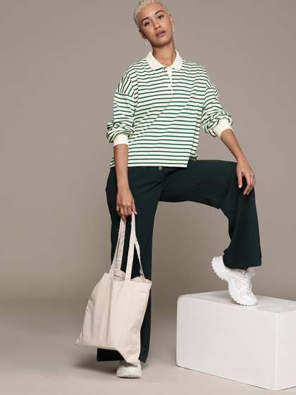 The Roadster
                          Lifestyle Co. Striped Polo Collar
                          Drop-Shoulder Sleeves Pure Cotton Relaxed Fit
                          T-shirt