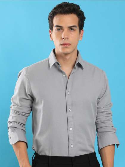 RARE RABBIT Men Grey Regular Fit Plain Casual Shirt