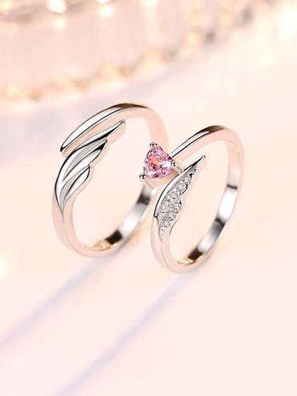 Fashion Frill Set Of 2
                    Silver-Plated CZ-Studded Couple Finger Rings