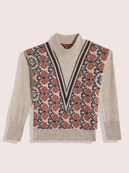 Sangria Girls Acrylic
                    Floral Self Design Pullover