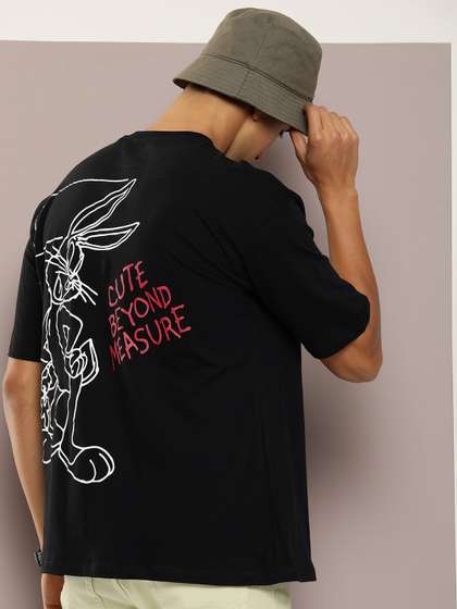 Kook N Keech Printed Back Drop-Shoulder Sleeves Pure Cotton Oversized T-shirt