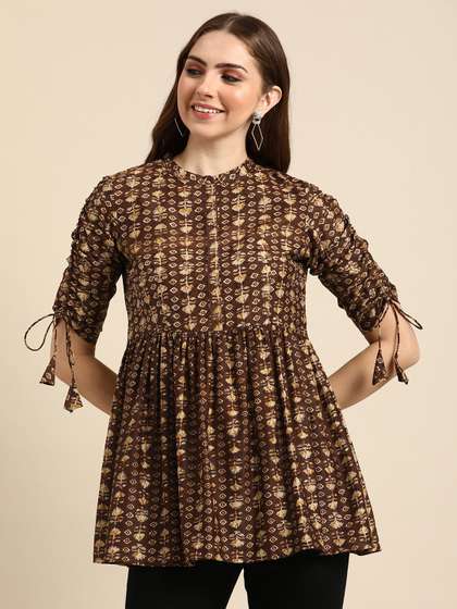Anouk X fwd Floral Printed Pleated Anarkali Short Kurti