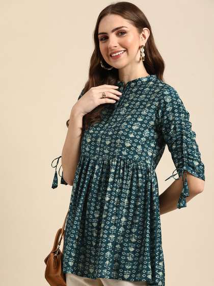Anouk X fwd Ethnic Motifs Printed Pleated Anarkali Short Kurti
