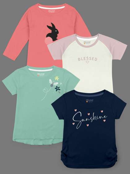 HELLCAT Girls Pack Of
                      4 Printed Cotton T-shirts