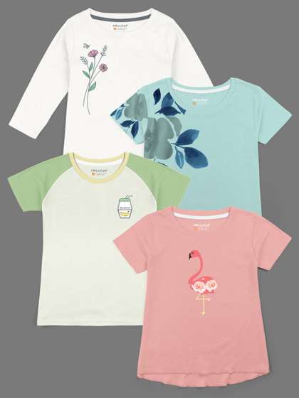 HELLCAT Girls Pack Of 4
                    Graphic Printed Cotton T-shirt
