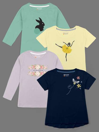 HELLCAT Girls Pack Of 4
                    Graphic Printed Cotton T-shirts
