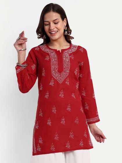 ADA Ethnic Motifs Embroidered Chikankari Pure Cotton Kurti