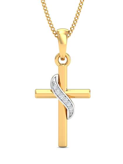 KUBERBOX Divinity
                        Cross 18KT Gold Diamond Studded Pendant-0.84gm