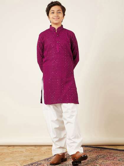 Aj DEZInES Boys
                      Sequined Embroidered Regular Pure Cotton Kurta
                      with Salwar