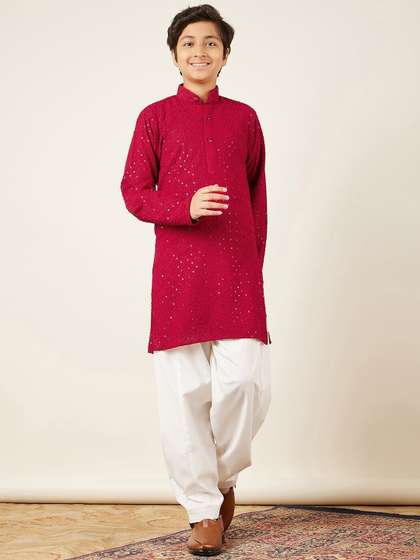 Aj DEZInES Boys Sequined
                    Embroidered Regular Pure Cotton Kurta with Salwar