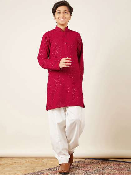 Aj DEZInES Boys Sequined
                    Embroidered Regular Pure Cotton Kurta with Salwar