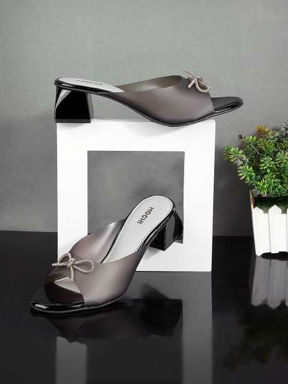 Mochi Women Black
                        Block Open Toe Block Heels With Bows