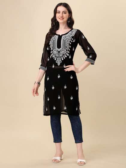 Shree Ramkrishna Fab Floral Embroidered Pure Georgette Kurti