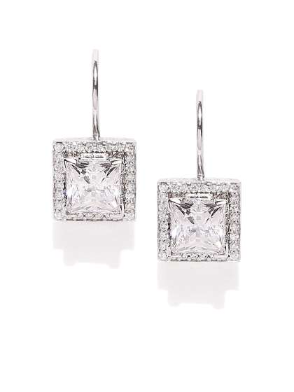 Zaveri Pearls Womens Cubic Zirconia Shinning Floral Stud Earring White