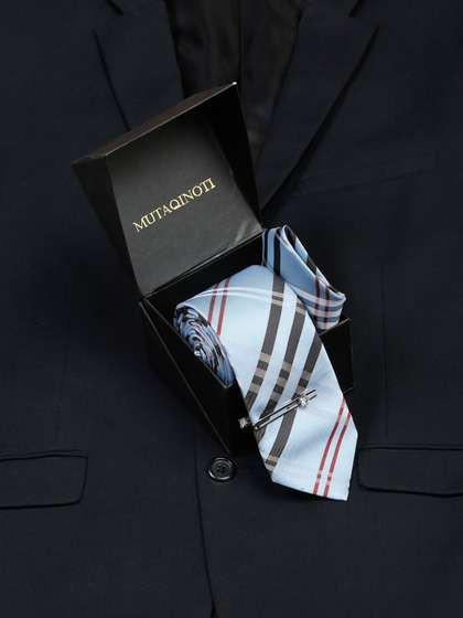 MUTAQINOTI Men Checked
                      Silk Blend Necktie Accessory Gift Set
