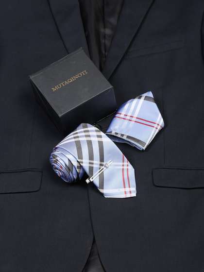 MUTAQINOTI Men Checked
                    Micro Silk Accessory Gift Set