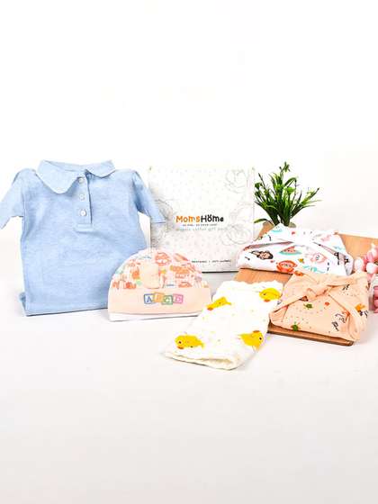 Moms Home Infants Pack
                    of 7 Conversational Printed Organic Cotton Baby
                    Apparel Gift Set