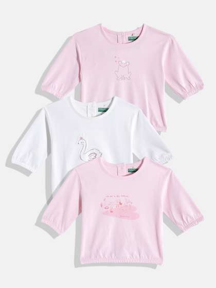 United Colors of
                    Benetton Infant Girls Pack of 3 Printed Pure Cotton
                    Blouson Tops