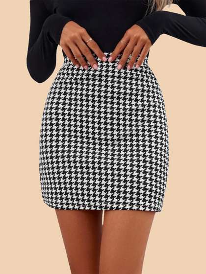 Myntra Black And White Checkered Pencil Skirt Myntra Women's