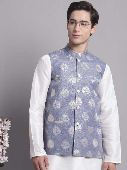 Jompers Printed Satin Nehru Jacket