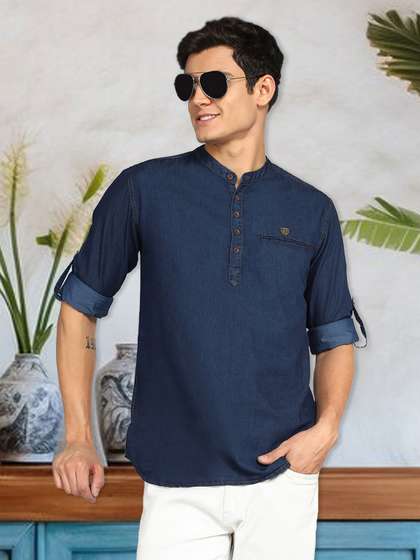 Kuons Avenue Denim Pathani Short Kurta