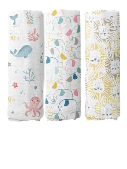 haus & kinder
                      Infant Kids Set of 3 Pure Cotton Printed Swaddles