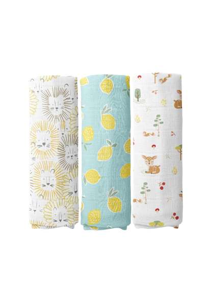 haus & kinder Infant
                    Kids Set of 3 Pure Cotton Printed Swaddles