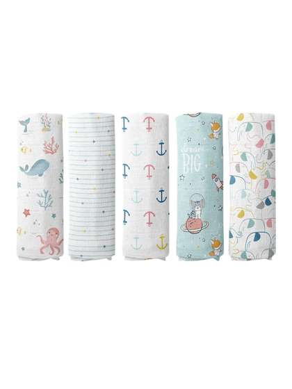 haus & kinder Infant
                    Kids Set of 5 Pure Cotton Printed Swaddles