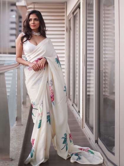 Mitera Floral Printed Satin Saree