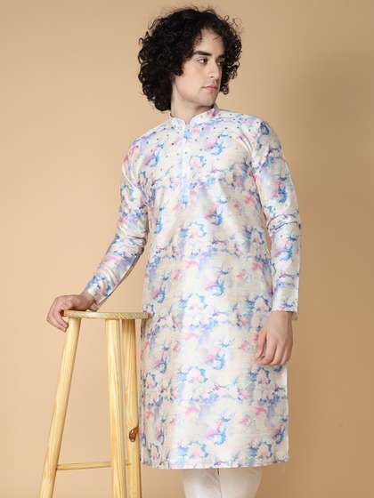 NAMASKAR Abstract Printed Silk Kurta