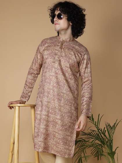 NAMASKAR Men Printed Band Collar Kurta