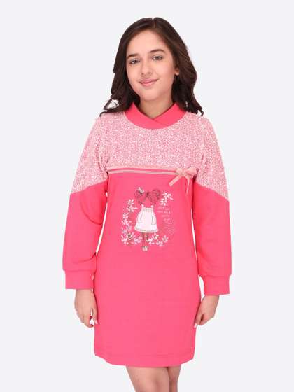 CUTECUMBER Girls Graphic
                    Printed High Neck T-shirt Dress