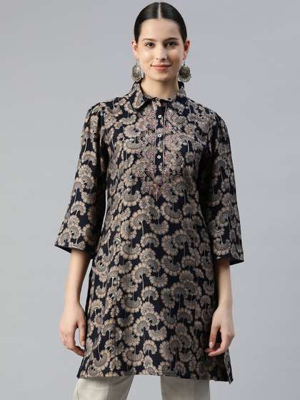 Nayam By Lakshita Modal Shirt Collar Printed Ethnic Tunic