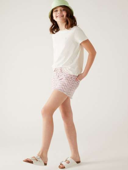 Marks & Spencer Girls Abstract Printed High-Rise Pure Cotton Denim Shorts