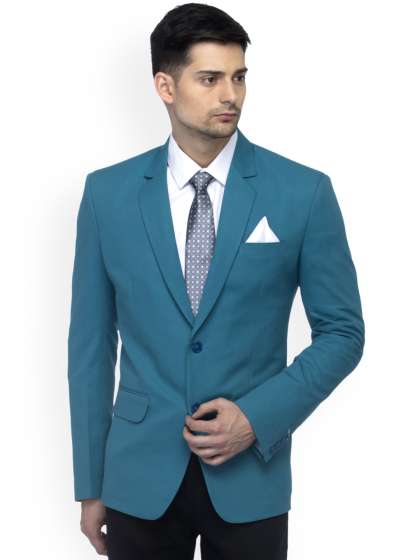 FAVOROSKI Teal Blue Slim Fit Single-Breasted Blazer