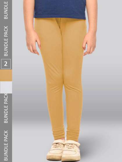 LYRA Girls Pack Of 2
                    Churidar-Length Cotton Breathable Leggings
