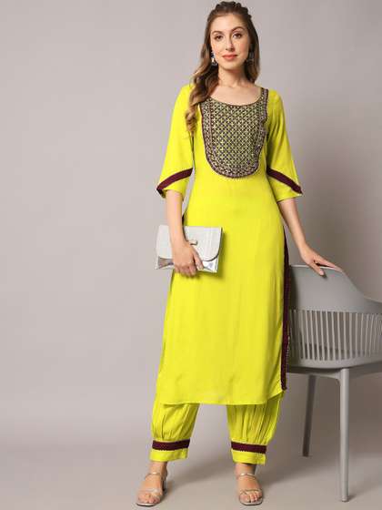 KALINI Ethnic Motifs Embroidered Regular Sequinned Kurta With Salwar