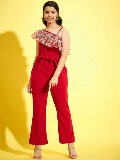 StyleStone Girls
                      Printed One Shoulder Basic Jumpsuit With Ruffles